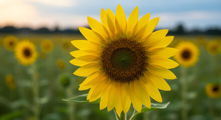 Fototapeta premium sunflower field with blue sky