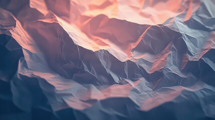 Abstract image of crumpled paper with pink and blue hues creating a textured and layered appearance