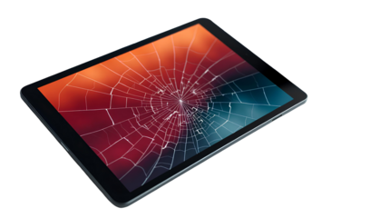 Photo of tablet with a cracked screen isolated on transparent background