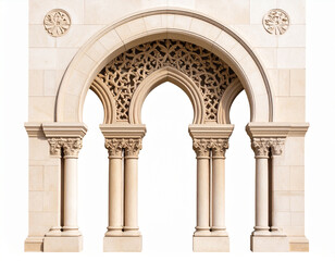 Naklejka premium Elegant arch with paired columns in beige tones, architectural element isolated on transparent background 