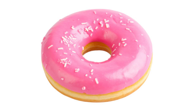 Pink Glazed Donut with Sprinkles Isolated on White Back ground.