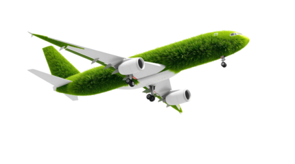 Photo of airplane flying in the sky covered with green grass isolated on transparent background