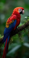 Fototapeta premium Scarlet macaw perched on a branch in Costa Rica rainforest
