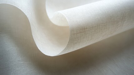 Close up of a folded piece of white textured fabric showing the weave and subtle shadows on the surface