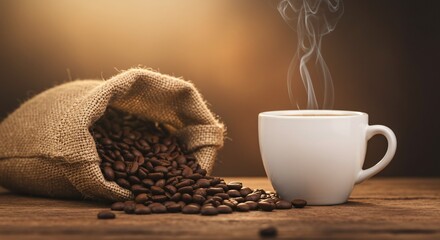 香ばしい焙煎コーヒー豆 溢れる香り 温かい一杯