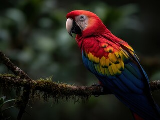 Obraz premium Scarlet macaw perched on a branch in Costa Rica rainforest