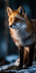 Fototapeta premium Red fox standing alertly in a Winter forest glade