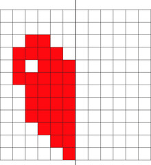 Educational vector illustration with image of drawing by squares. Drawing with axis of symmetry. Speech therapy educational material. Vector heart with axis of symmetry.