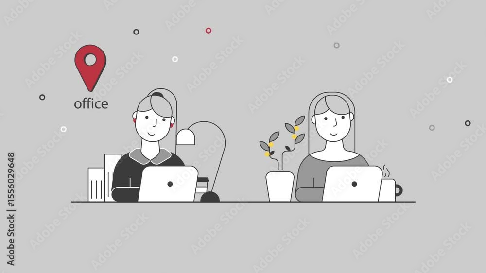 Poster office and home location tag animation with remote workers