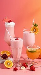 爽やかピンク色フローズンドリンク 夏色フルーツたっぷり