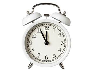 Classic Retro Alarm Clock Set to Midnight Countdown, Transparent PNG with Clipping Path