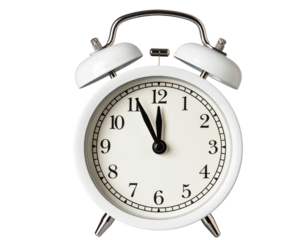 Classic Retro Alarm Clock Set to Midnight Countdown, Transparent PNG with Clipping Path