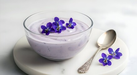 Healthy beauty yogurt with edible flowers for skin wellness
