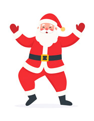 Santa Claus is joyfully dancing with his arms outstretched, ready to spread holiday cheer. Cute Christmas clipart with transparent background.