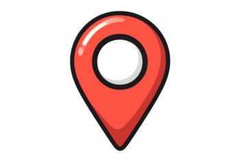 Cartoon style red location pin indicating precise coordinates on a transparent background, ideal for travel and navigation projects