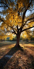 Naklejka premium Tree with yellow leaves in open field during Autumn in Maryland