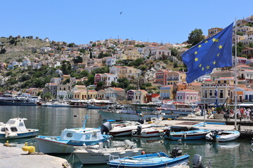 Colorful Waterfront Buildings of Symi Island &ndash; Greek Island Scenic View