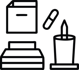 Desk organizers, drawing paper, dust covers icon