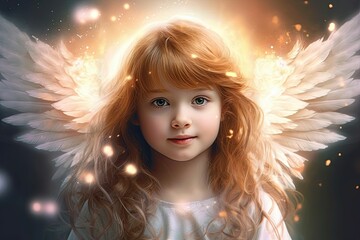beautiful cartoon fairy angel with white feathers