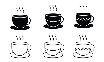Hot coffee cup icon vector set. Silhouette of Coffee tea cup icon vector set. Set of cups, coffee mug symbol and sign. Vector illustration.