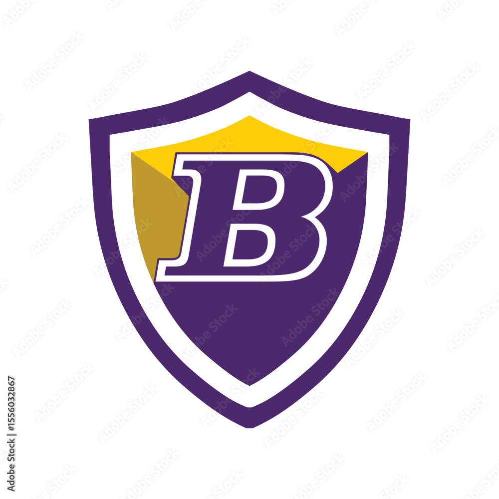 Fototapete this is a logo of an initial letter b on a shield in bold font in college varsity style in purple an