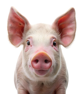 Naklejki Curious Pig Face: front view of a pig’s face, pink snout, floppy ears, soft fur, PNG clarity