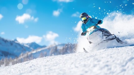 Snowmobile adventure in the snowy mountains