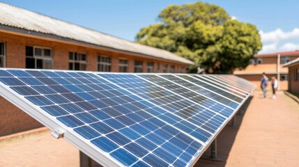 Fototapeta premium Solar power panels at school clean energy education