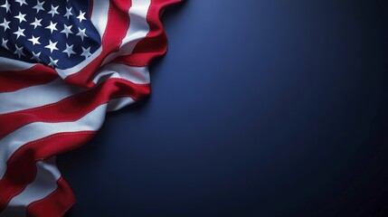 Dramatic American Flag Bordering Dark Blue Background Creates Space for Text