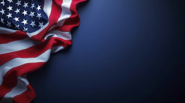 Dramatic American Flag Bordering Dark Blue Background Creates Space for Text - Powered by Adobe
