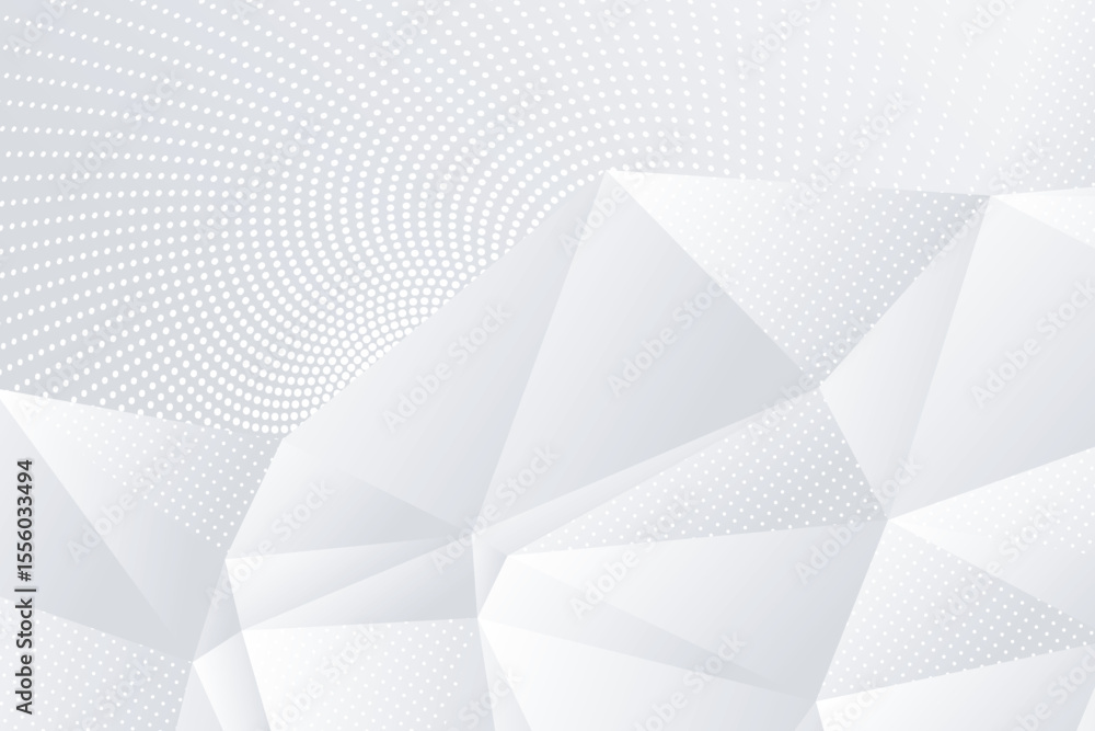 Poster abstract geometric background featuring white and gray polygons and a subtle halftone pattern