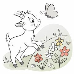 Goat and Butterfly Play Vector
