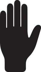 A flat, open palm facing forward, fingers held tightly together, in a universal gesture to stop vector silhouette art on white background