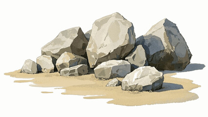 Granite Hush Grey rock pile isolated watercolor vector illustration svg