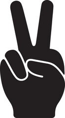 A hand forming a 'V' with the index and middle fingers, a universal symbol of peace vector silhouette art on white background