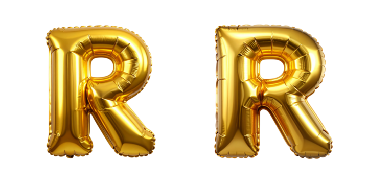 Glossy Gold Foil Balloon Letter with Helium Shine Effect, isolated on transparent background PNG