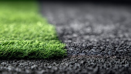 Synthetic turf installed outside near rubber mulch, ideal for landscape designs