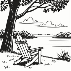 Quiet Seat by the Water Vector
