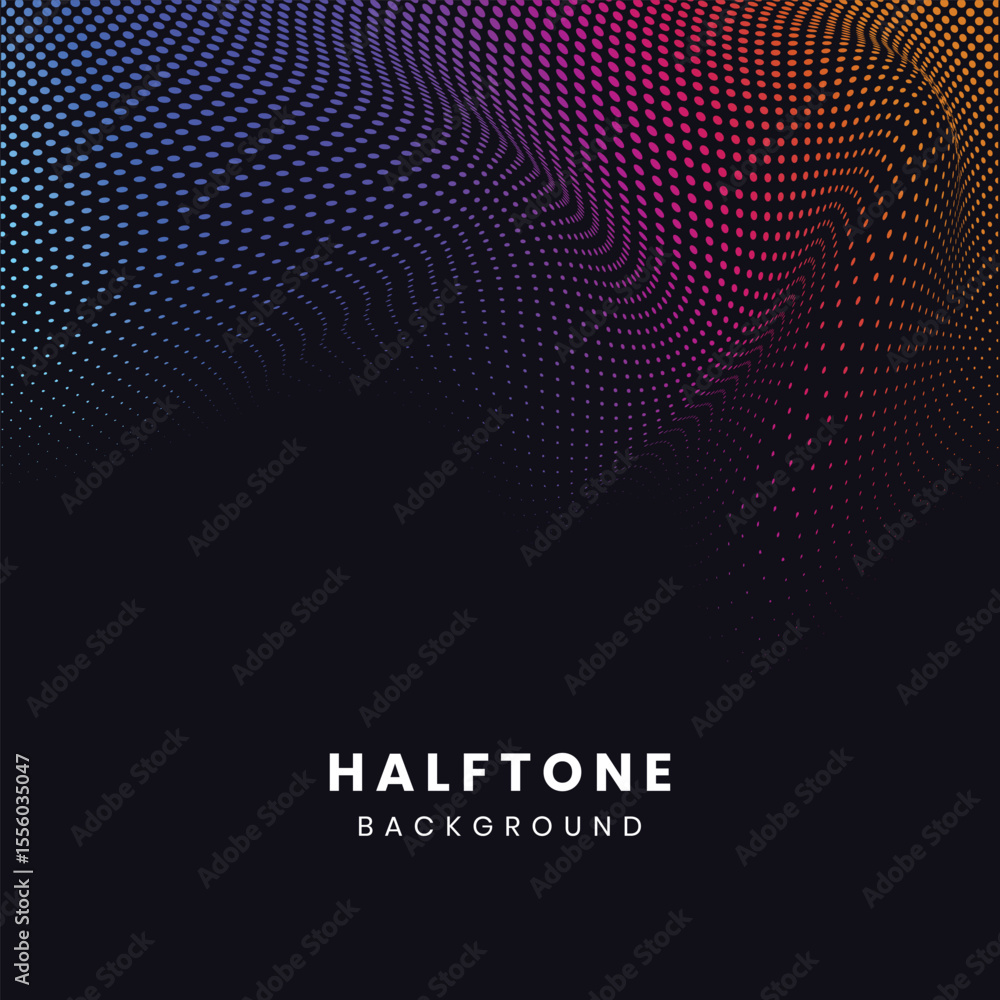 Poster abstract halftone background with colorful dots and wave pattern