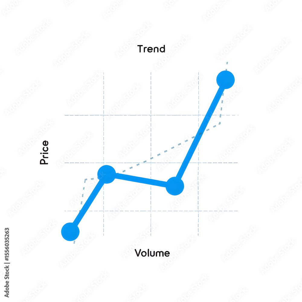 Poster blue line graph showing upward trend with data points on white background chart