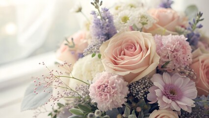 Bouquet of pink roses for a romantic wedding celebration