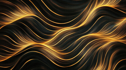 Abstract golden line waves on dark background. Generative AI