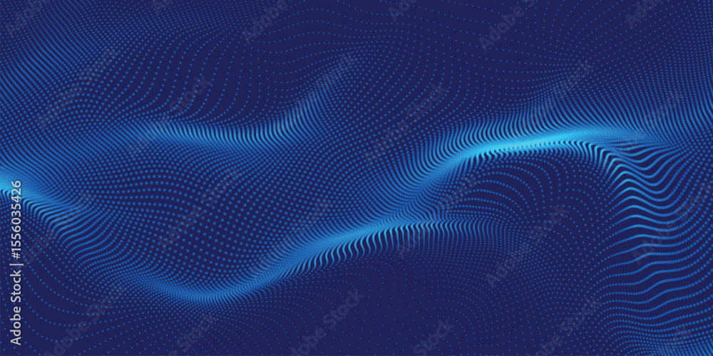 Poster abstract blue particle background with dynamic wave pattern and subtle glow