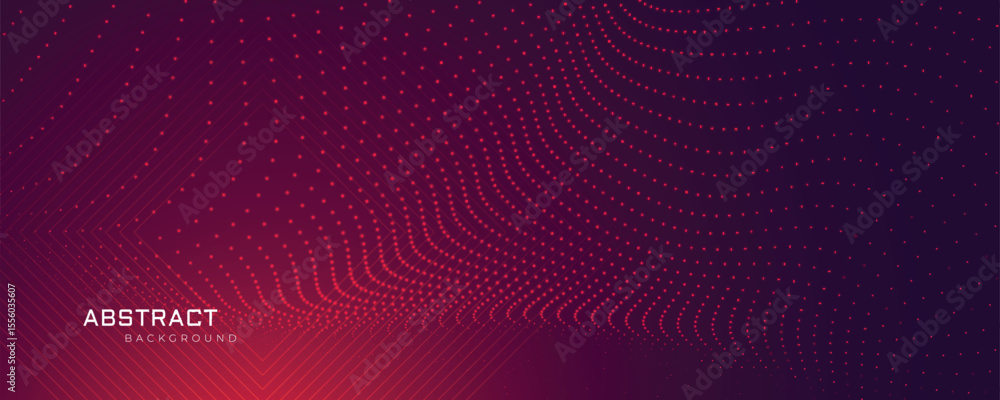 Poster abstract dark red background with a dynamic pattern of glowing dots