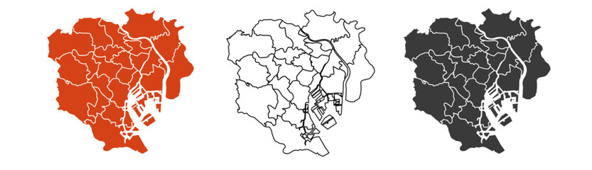 Tokyo map – vector illustration of wards, streets, and city layout