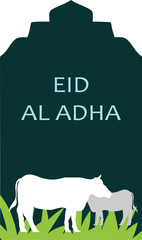 Illustration of Eid al-Fitr and Eid al-Adha icons, various sacrificial animals with transparent backgrounds as per design needs