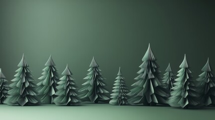 Minimalist Christmas tree forest in monochromatic green, elegant festive background