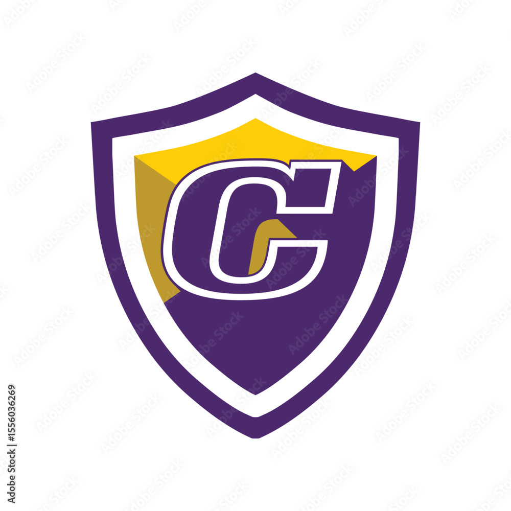 Fototapete this is a logo of an initial letter c on a shield in bold font in college varsity style in purple an