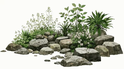 Selbstklebende Fototapeten Khaki Sand & Stone Flow Rock garden isolated watercolor vector illustration svg  © Arun168