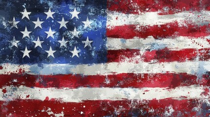 Patriotic Artwork Displays a Heavily Textured American Flag with Distressed Appearance